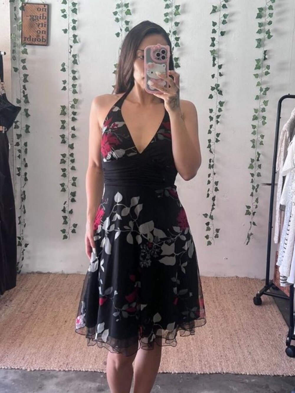 Vintage Y2K Speechless black, red, and gray floral halter dress size S